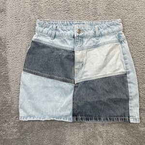 Wild Fable Skirt Womens 0 Blue Mini Denim Patchwork Cotton Boho Art Modern